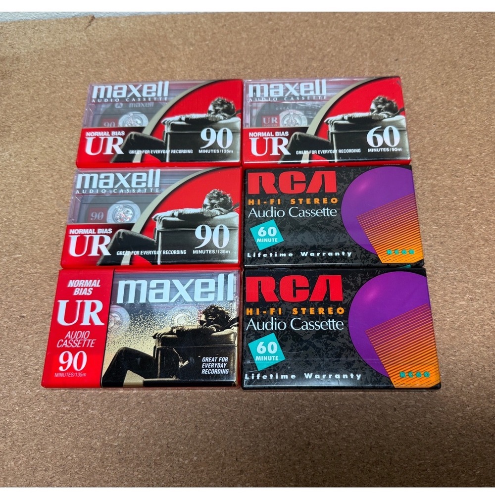 Audio Cassettes‎ FACTORY SEALED Maxell UR 90 UR 60 RC HI-FI 60 MINUTE LOT OF 6